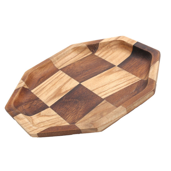 Rist mønstret træplade frugtskålholder tebakke dessert middagsbrød serveringsbakke 15,5x15,5 cm