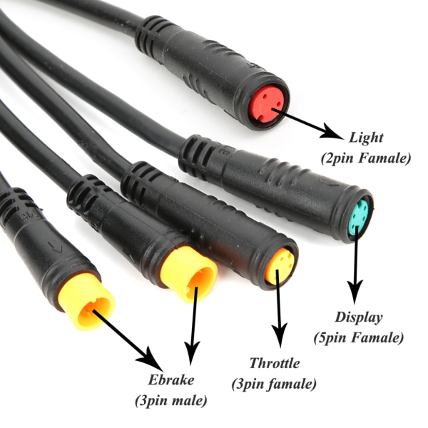 1 til 5 Integreret Cykelkabel med Lysfunktion til Ebike Vandtæt Controller