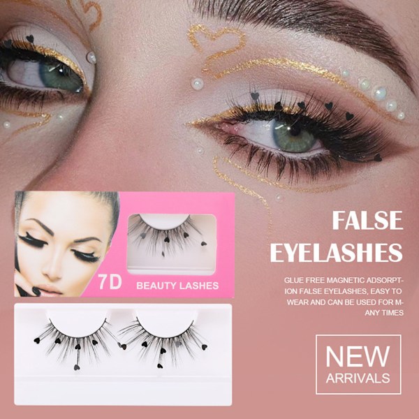 7D Paljetter Falske Øyevipper Peach Hjerte Glitter Øyevipper Forlengelse Curler Vipper Sminke Fest Bryllup