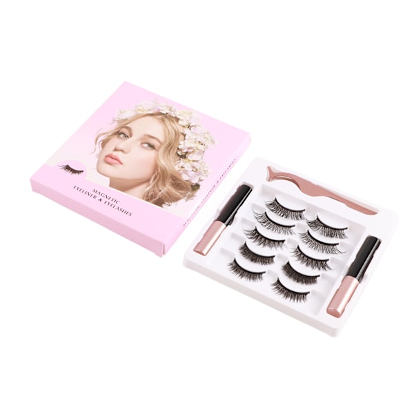 5 par magnetiska eyeliner fransar kit återanvändbara 3D vattentäta lätta latexfria magnetism fransar med applikator