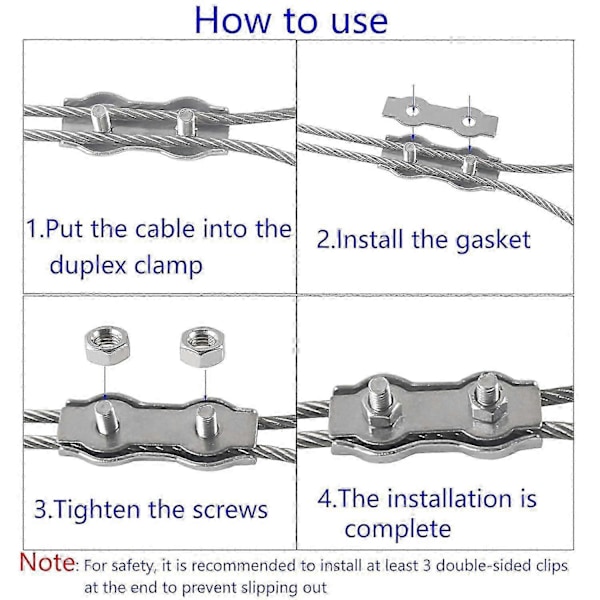 M6 Duplex Kabelbinder Clips 304 Rustfrit Stål Duplex Klemmer til Wire Reb Kabelophæng Solsejl Terrasse Fastgjort 6 stk._SZXM