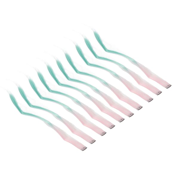 10 st Highlights Clip Långt Hår Individuellt Förpackade Håraccessoar Clip In Rakt Hårstycke Rosa Gradient Gräsgrönt