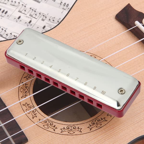 Blues Harmonica i rustfrit stål med 10 huller, Eb-toneart, til begyndere og professionelle, rød