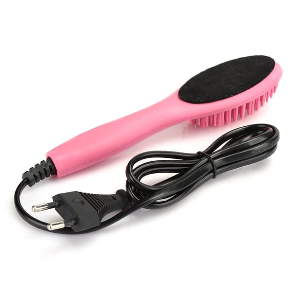 Mini elektrisk hårbørste, rask oppvarming, hårkam, rettetang, rosa EU-plugg 220V