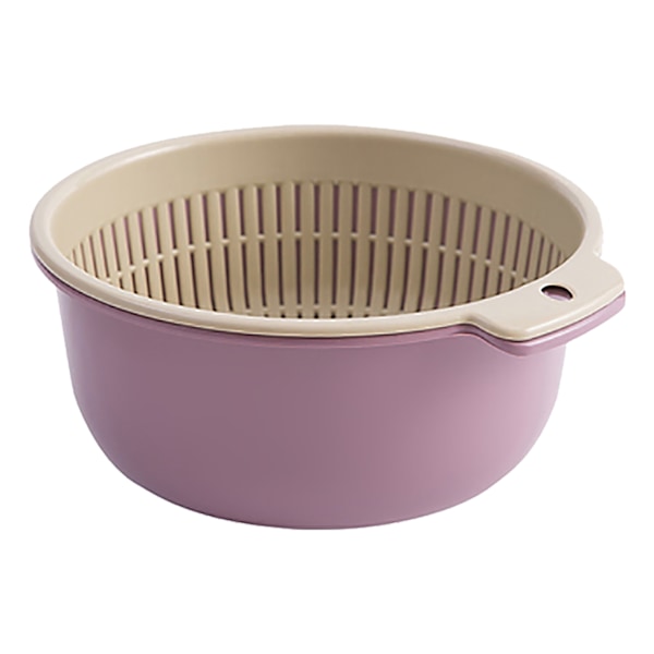 Fruits Vegetables Washing Basket Round Double Layer Kitchen Strainer Colander Bowl Set for Fruit Vegetable Wash Purple