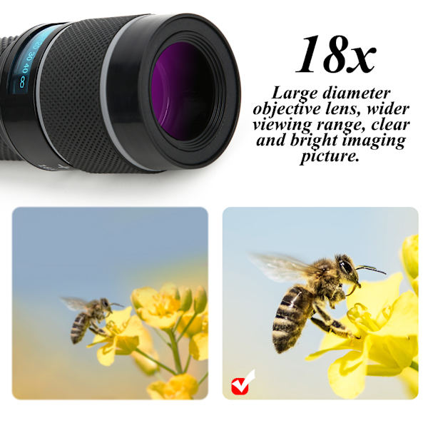 Bærbart Mini Monocular Telescope 18X Night Viewing med telefonklemme og stativ