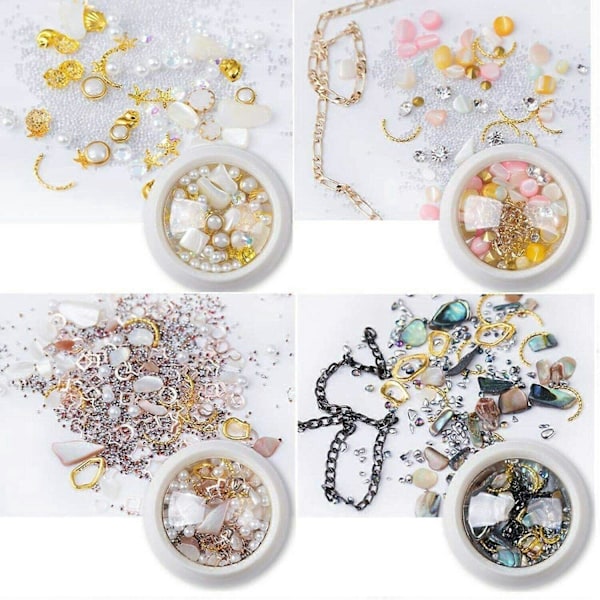7 Lådor 3D Nagelkonst Strass Dekoration Set Nagelborr Manikyr Smycken Blandad Nagelkonst Strass