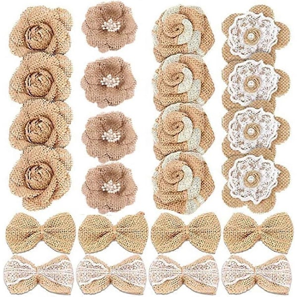 24 Stykker Linblomst, Juteblomst, Linblomstsett, Retro Linblomst, 6 Design