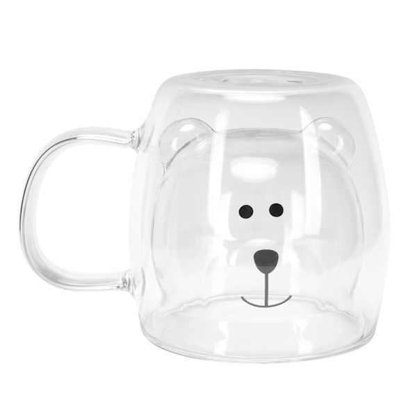 250 ml bjørneformet glasskopp dobbeltvegget vann te kaffe melkemugg med håndtak for hjemmetTransparent
