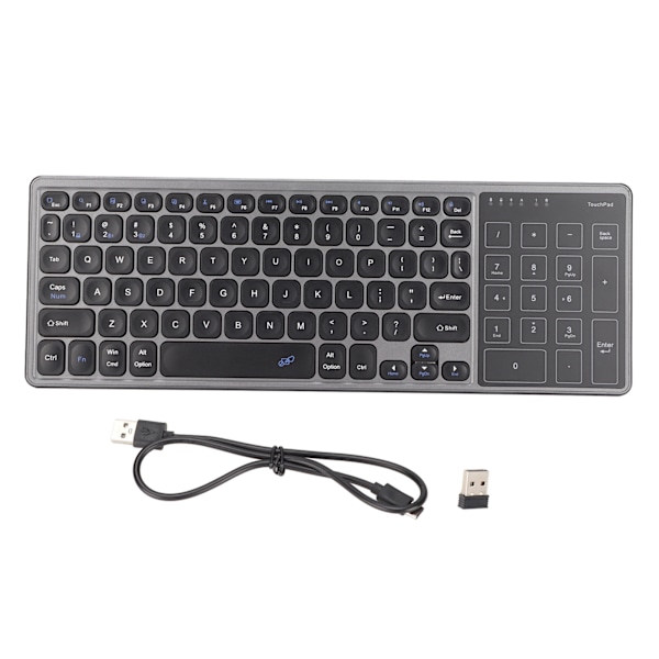 Touchpad Keyboard Numeric Touchpad 2.4G Wireless USB Receiver Plug and Play Wireless Keyboard with Touchpad Gray