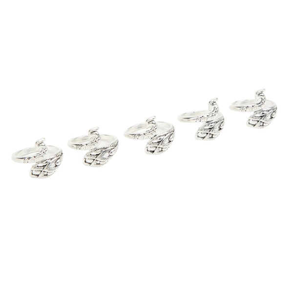 5 st virkade ringar silver påfågelform unik öppen design rostbeständig lätt vikt stickningsöglor