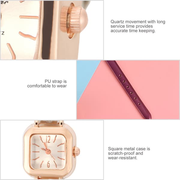 Moteriktig dame Quartz armbåndsur Analog PU-stropp armbåndsur (Lilla)