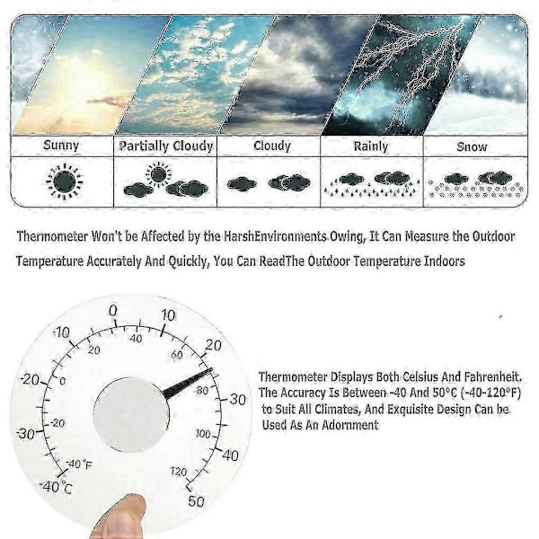 Fönstertermometer för utomhus och inomhus, inget batteri krävs, transparent urtavla, vädertermometer, exakta avläsningar för hem, kontor, uteplats