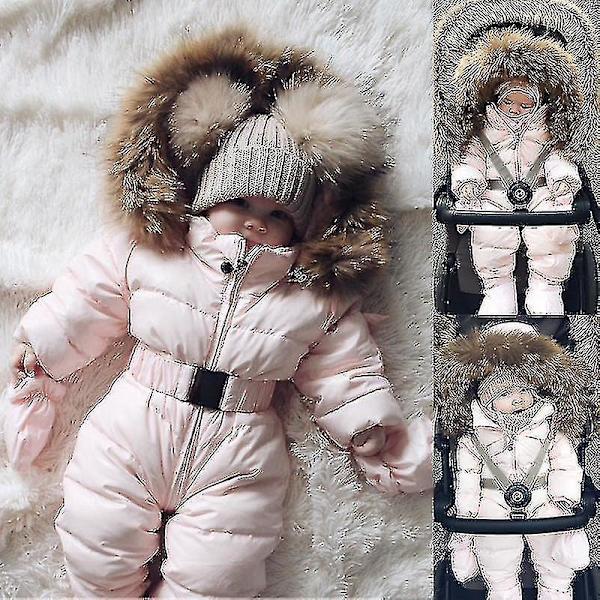 Mysig babyhuva overall för pojkar och flickor (0-24 månader) - Romper med pälskrage 75cm rosa