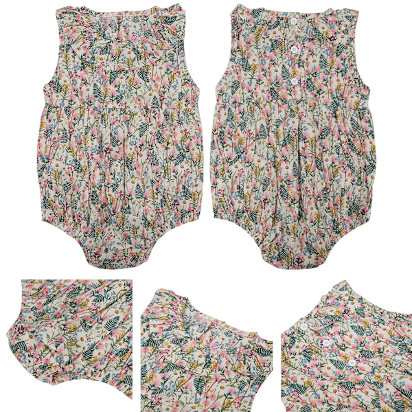 Nyfødt baby floral jumpsuit sommer ærmeløs revers body til spædbarn baby tøj abrikos 90cm