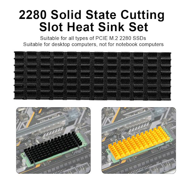 M.2 SSD 2280 PCIE Solid State Drive Heat Sink Cooling Fine 70x22x6mm til desktops Sort