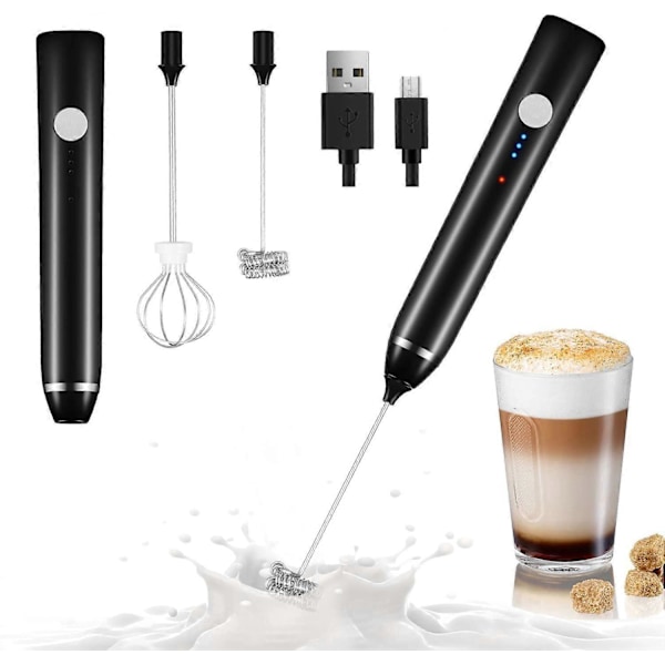 Melkeskummer, Dallfoll Kaffeskummer Elektrisk Visp, Håndholdt Melkeskummere USB Oppladbar, 3 Gir Justerbar Melkebobler for Latte, Cappuccino, H