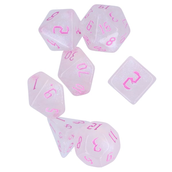 7 st polyhedral tärningar i akryl, vit polyhedral 7-tärningsspel leksaker för rollspel rosa