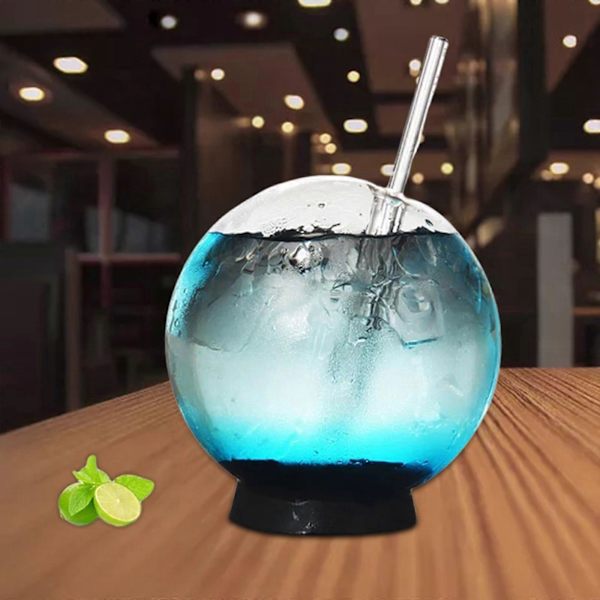 Klart Cocktailglas med Sugrör Fiskbålsglas för Mjölk Juice Cocktail