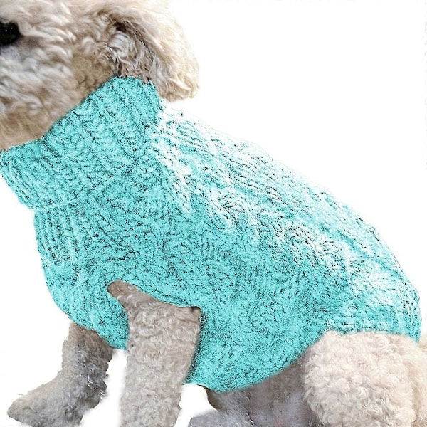 Hundetrøje Varm Frakke Strikket Uld Vintertrøje til Små og Mellemstore Hunde (Blå, S)