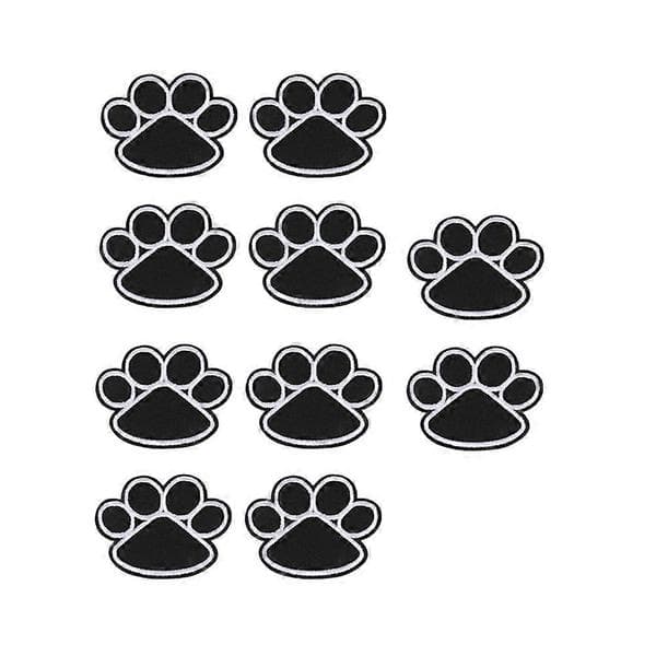 Embroidered Dog Paw Patch Black Fabric for Decoration 10 Pcs