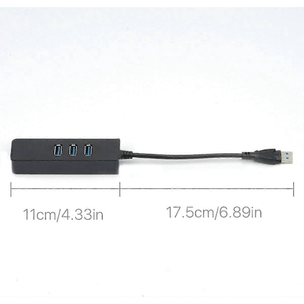 USB 3.0 Hub, 3 Portar USB HUB med RJ45 10/100/1000 Gigabit Ethernet Nätverksadapter, Konverter Kabelansluten USB Nätverksadapter för Ultrabooks, Notebooks, T