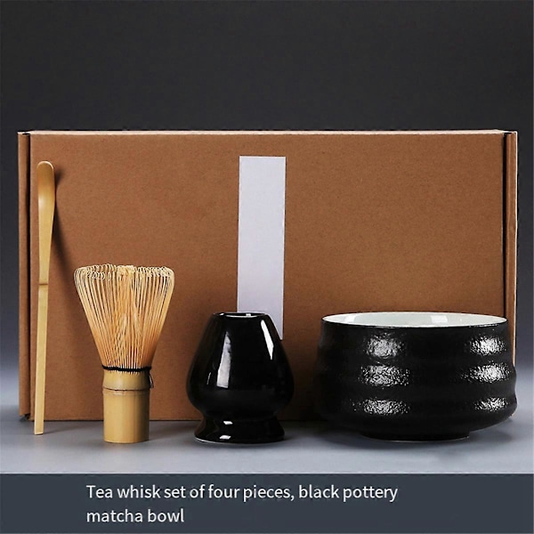 Japanskt Matcha Te Set Inomhus Dricka Te Tillverkningsverktyg Svart Keramik