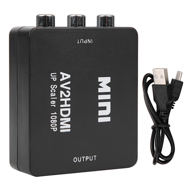 Mini AV til HDMI 1080P 60HZ utgang Høy definisjon adapter videokonverter med USB-kabel Svart