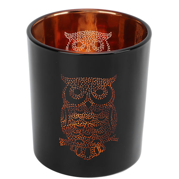 Glasvotivljusstake Natt Uggla Hållbar Luktfri Svart Glas Romantisk Tealight Ljusstake för Hemmakontor Bar