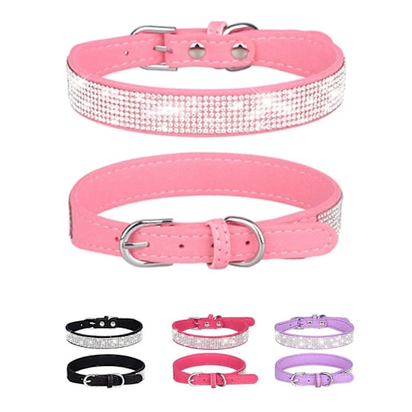 Säädettävä Nahka Mokkanahka Bling Koiranpanta Pienille KoirillePinkki Koiranpanta Kissanpanta, Strassikoiranpanta -GSLA b3 37x1.5CM