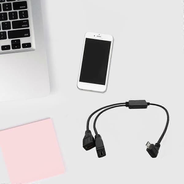 Splitter & Micro USB-kabel, 5-benet han til 2 hun Y-splitterkabeloplader højre bøjning