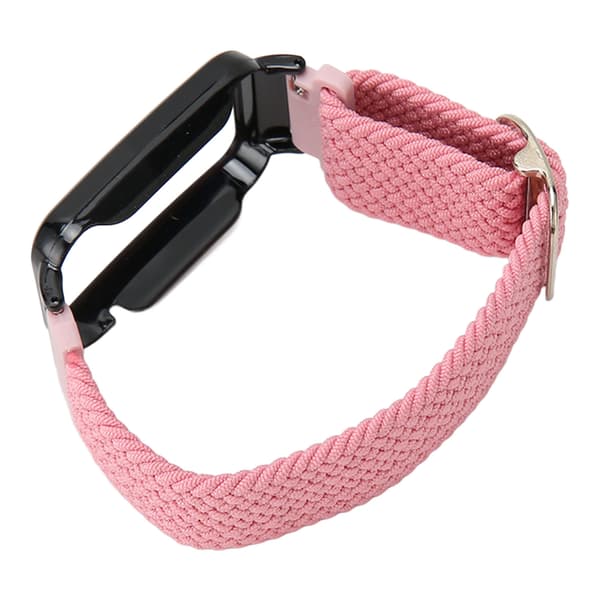 Flätad Loop Rem för Mi Band 7 Pro Justerbart Elastiskt Nylon Loop Armband med Skyddsram Rosa Band Svart Fodral