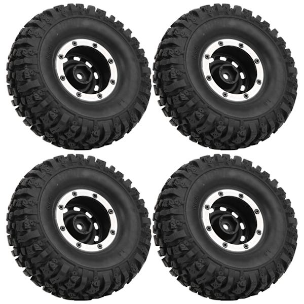 4 kpl 1/10 kauko-ohjattavat 1,9 tuuman alumiinivanteet ja 115 mm kumirenkaat D90/F350/SCX10 musta