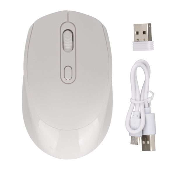 Trådlös mekanisk mus ergonomisk design 3 nivåer justerbar DPI 1600DPI 2.4G USB uppladdningsbar mus vit