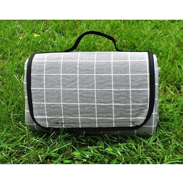 Vaskbart Picnic Tæppe i Bomuld og Hør 200 x 150 cm XXL med Vandtæt PEVA Underside Termisk Isolering Strandtæppe Camping Tæppe Gråternet