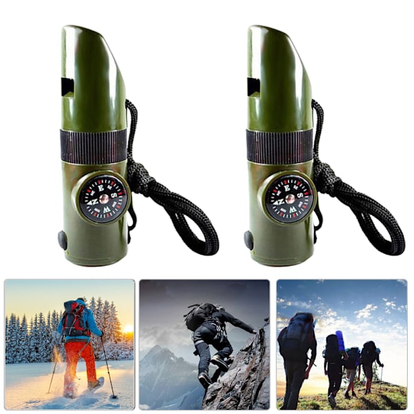 2st Utomhus Multifunktion Survival Whistle Supply med nylon termometer kompass