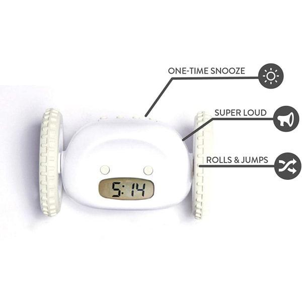 Clocky Alarm Clock on Wheels Extra for Heavy Sleeper Robot Clockie Rolling Moving Hopping for Adult Kid Soverom