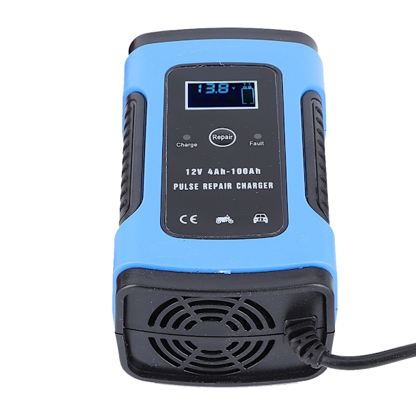 12V 6A Pulsreparationsbatterioplader med støjsvag køleventilator til bilmotorcykel 100‑240VAU-stik