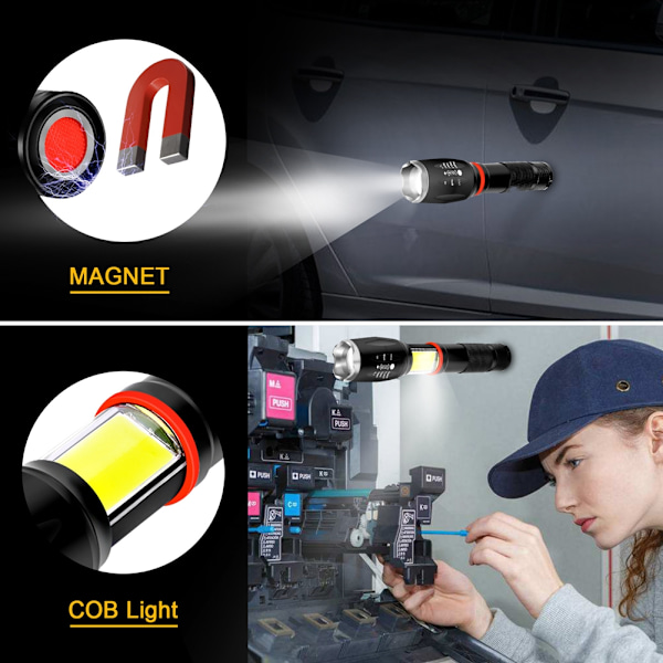 LED COB ficklampa 500 lm ultrastark kraftfull zoombar ficklampa