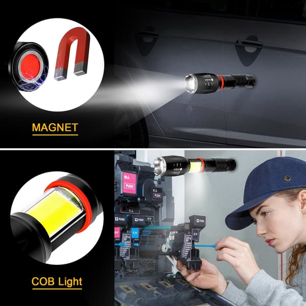 LED COB -taskulamppu 500 lm erittäin kirkas tehokas zoomattava taskulamppu