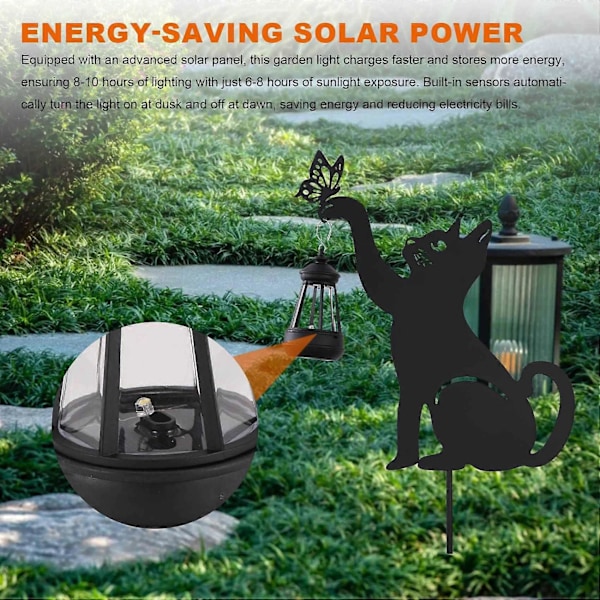 Solar Sort Katte Lys Solcellelampe Udendørs Have Dekoration