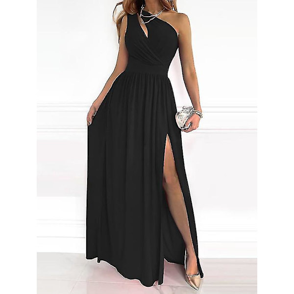 Elegant og stilfuld one-shoulder maxi-kjole til kvinder i sort, str. M