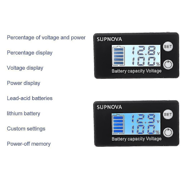 Batterikapacitetsindikator Tester til Bil Motorcykel - DC 7-68V 12V 24V 48V 60V Blå
