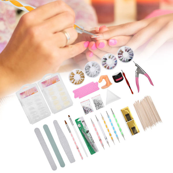 Set Nail Art Dotting Pen tekojalokivi UV-geeli kynsiviila Nail Art Tools Kit
