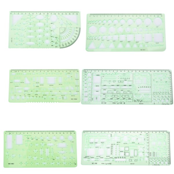 Multifunktionel arkitektur tegneskabelon linealer DIY maleri hul linealsæt (#3)