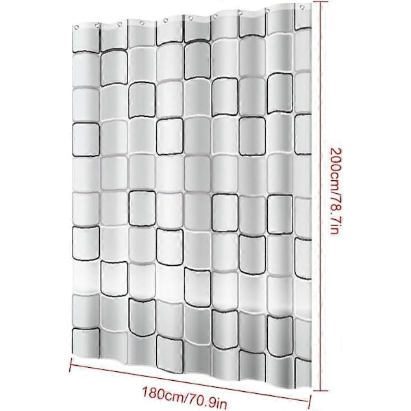 Bruseforhæng, Badeværelsesforhæng, Badekarforhæng, Anti-Skimmel Forhæng, Vandtæt Bruseforhæng, Badeværelses Bruseforhæng, 180 x 200cm (Ternet Mønster)