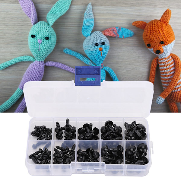 100 st DIY dockögon helt svarta handgjorda material hantverk pedagogiska leksaksparts plast 6-12 mm
