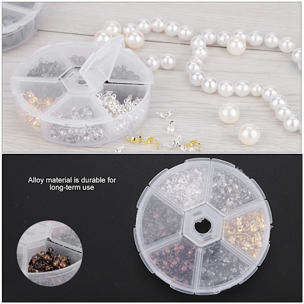 360 kpl / laatikko 6 väriä 5 mm Calottes End Crimps Beads Tips Jewelry Finding Making Kit