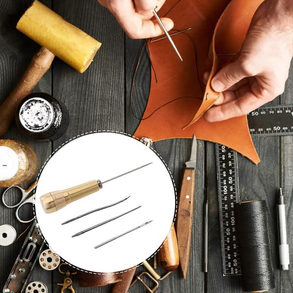 Leather Sewing Awl, Hand Stitcher, Copper Handle for Handmade Leather Sewing Tools, Shoe and Leather Repair
