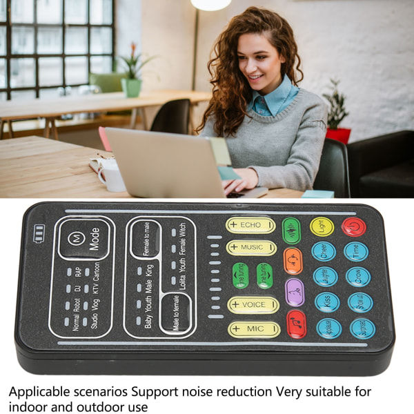 Stemmeskifter Multifunktionel 8 lydeffekter Bærbar håndholdt minilydkort Stemmeskifter til pc-telefon bærbare computere